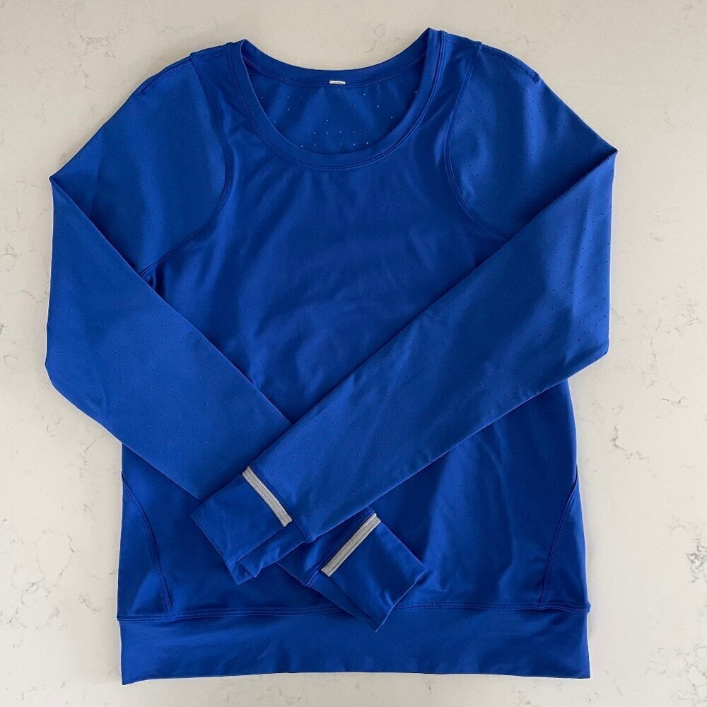 Lululemon Mind Over Miles Long Sleeve Crew Neck Top Jet Stream Blue Sz 8